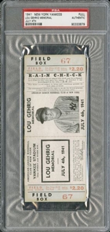 1941 Lou Gehrig Memorial Full Ticket (PSA AUTHENTIC)